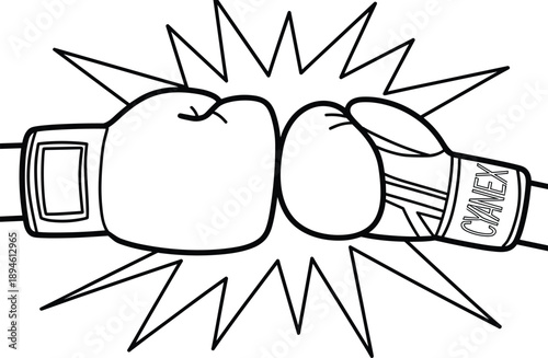 Boxing gloves collision, fists impact, sports fight illustration, martial arts competition, power strike, combat gloves, fight energy burst, boxing action