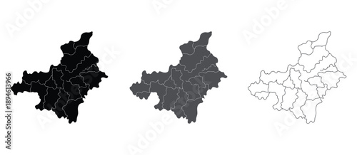Veneto Italy map blank vector with black silhouette and outline, detailed regional borders