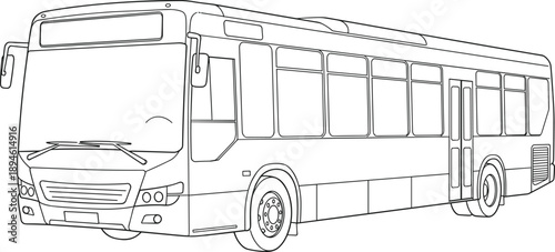 City bus line drawing, public transport vehicle sketch, urban bus outline illustration, black and white bus graphic, transit vehicle artwork