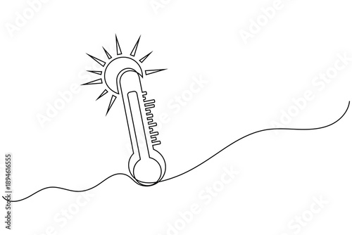 High temperature thermometer with sun icon continuous one line art drawing for fever and medical branding