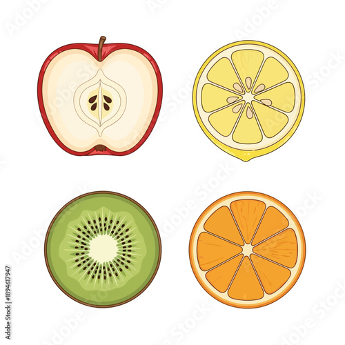 Fresh Fruit Slices Cut Up Close.