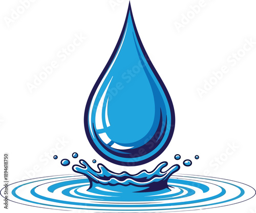 A single blue water droplet creating ripples in water