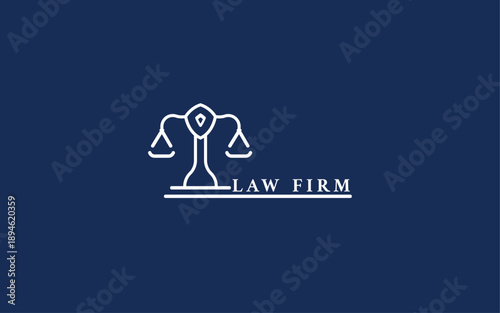 icons Minimalist scales of justice logo outline vector symbol for law firm or legal services clean design on dark blue background