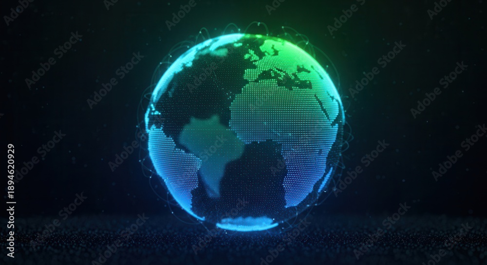 Fototapeta premium Digital Earth Sphere with Global Network Connections and Glowing Gradients