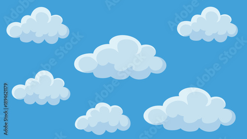 White puffy clouds floating in clear blue sky serene atmosphere cartoon style