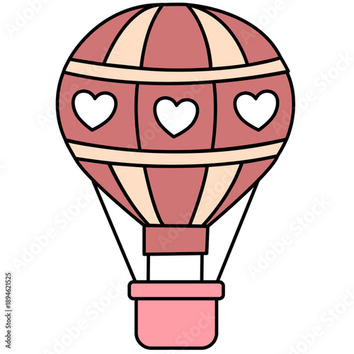 Pink hot air balloon with heart shapes vector for Valentine theme