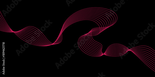 Abstract wavy line pattern on black background. Digital frequency track equalizer. Stylized line art. Technology concept twisted curve lines banner.
