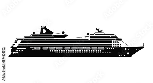 A striking black silhouette of a large cruise ship showing detailed features on transparent background high quality professional modern elegant stylish