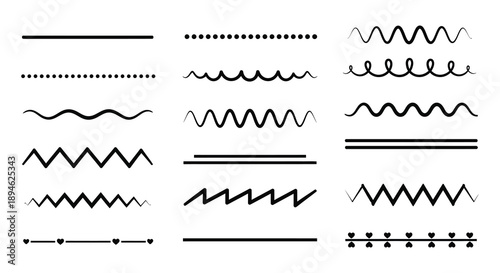 A collection of various black line styles including dashes waves and zigzags on transparent background silhouette high quality professional detailed modern