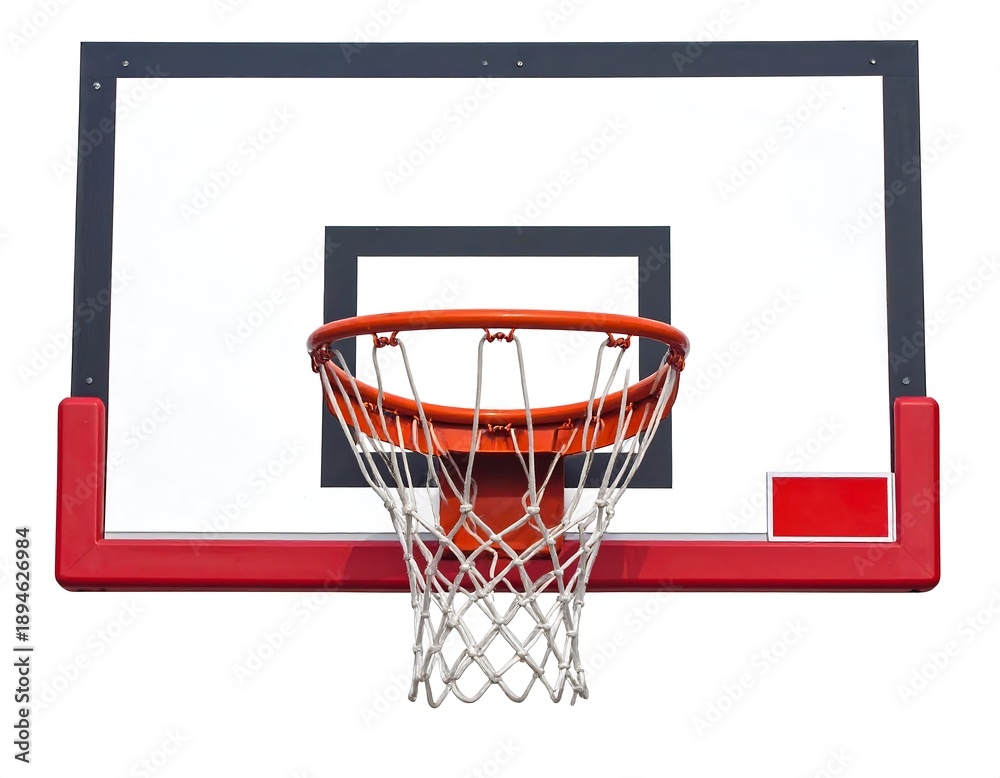 Naklejka premium A close-up shot of a basketball hoop with a red backboard and white net
