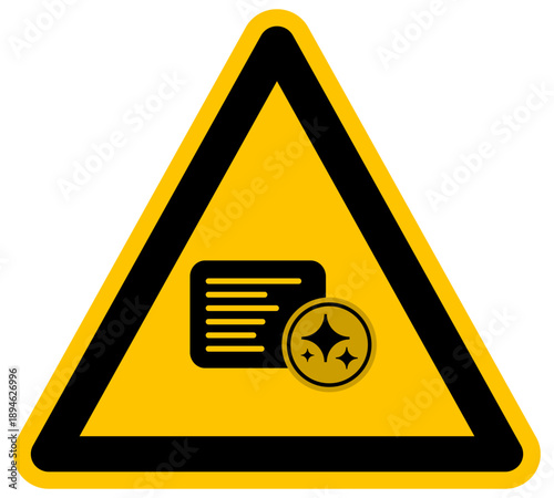 Concepto de gestión de datos y archivos con inteligencia artificial vector icono de advertencia amarillo documento y símbolo de IA tecnología de administración inteligente
