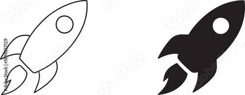 Startup symbol with space rocket ship in sky, clean vector EPS design for business growth.