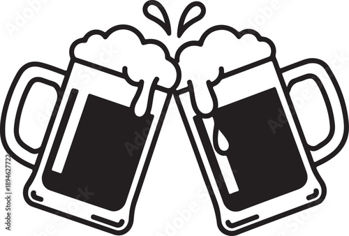 Vector silhouette of two beer mugs clinking together in celebration