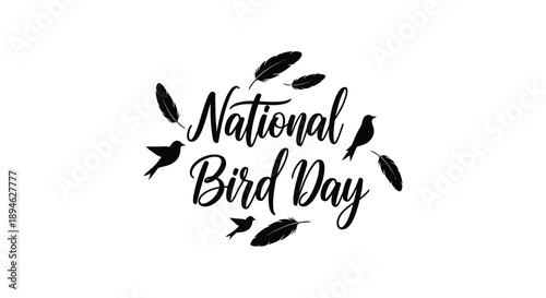 A stylish national bird day graphic with falling feathers and elegant calligraphy perfect for designs on transparent background silhouette high quality