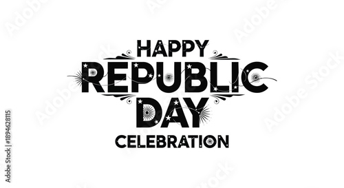 A striking black typographic design showcasing happy republic day celebration with decorative elements on transparent background silhouette high quality professional detailed