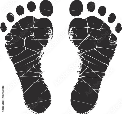 Large Human Footprints Silhouette Pair Textured Anatomy Concept Illustration