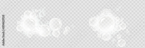 Set of realistic colorful soap bubbles. Transparent realistic soap bubbles isolated on transparent background.