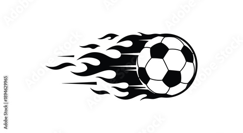 A dynamic black soccer ball with blazing flames trailing behind presented as a striking silhouette on transparent background high quality professional
