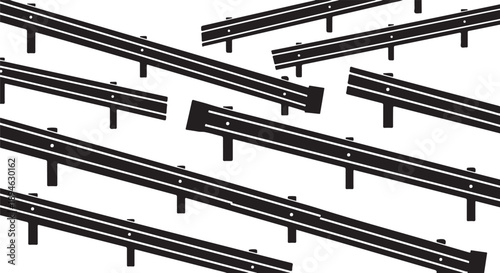 Black metal railings on white background in diagonal pattern