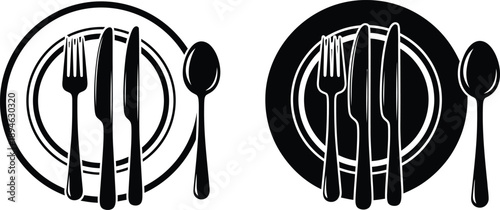 Flatware and Plate Icons Representing Dining Settings