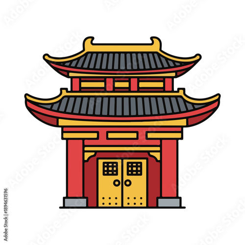Traditional Chinese Gate or Temple Icon Flat Design