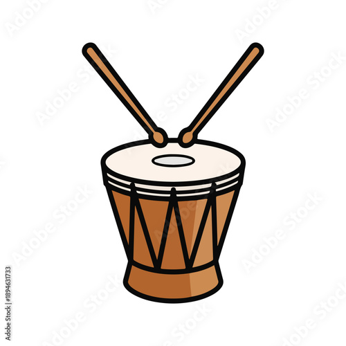 Djembe Drum with Drumsticks Simple Icon Vector Illustration