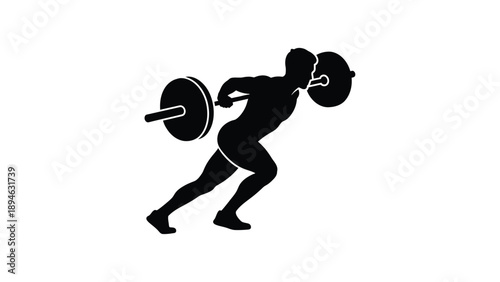 Powerful Silhouette of a Strong Male Bodybuilder Performing a Barbell Lunge Representing Fitness and Strength