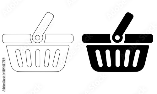 Modern shopping basket icon set featuring a grocery container with a handle representing e-commerce retail checkout consumerism and supermarket digital store interface.