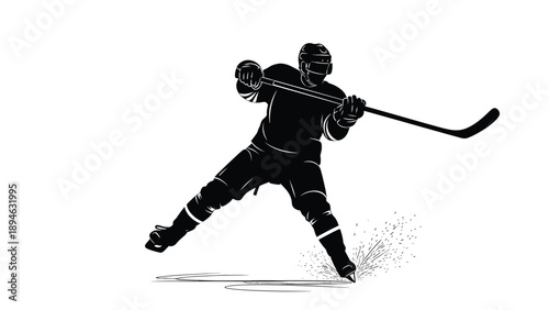 Dynamic Ice Hockey Player Silhouette Executing a Powerful Slap Shot Representing Competitive Sports, Winter Athletics, and Physical Speed
