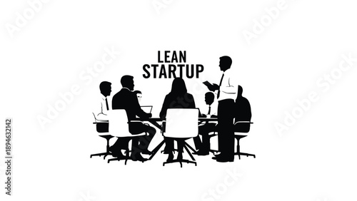 Professional Lean Startup Business Team Silhouette Representing Entrepreneurial Collaboration, Agile Methodology, and Strategic Group Planning