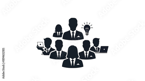 Corporate Team and Leadership Silhouette Representing Professional Collaboration, Creative Ideas, and Business Management