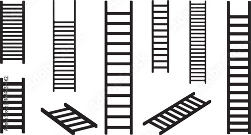 Collection of various ladders in different positions and angles