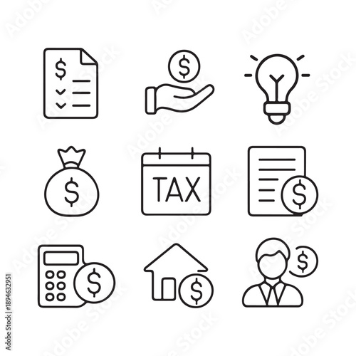 Financial Icons: Money, Taxes, Savings, and Investments