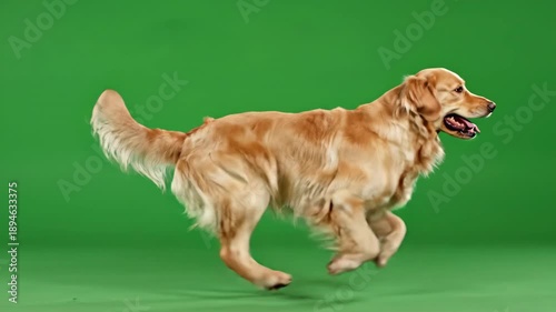 Wallpaper Mural Profile view of a Golden Retriever dog running in place creating a seamless looping running cycle on a bright chroma key green screen motion loop, persistence, advertising Torontodigital.ca