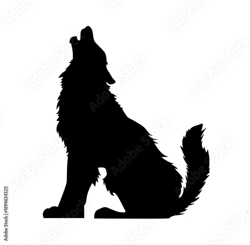 Black wolf howling illustration, minimalist silhouette, sharp fur edges, logo vector design