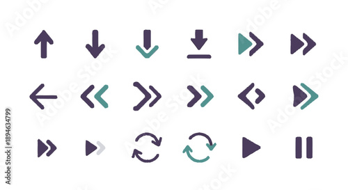 Collection of Various Navigation and Media Control Icons.