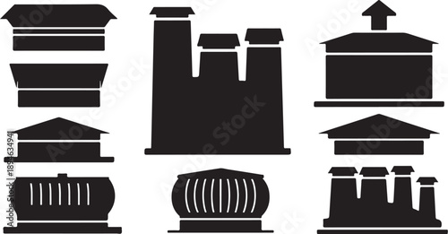 Various Architectural Building Silhouettes and Structures Icon Set