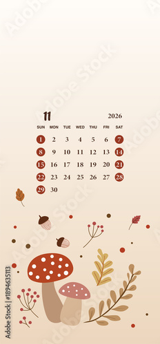 2026 November Calendar Phone Wallpaper