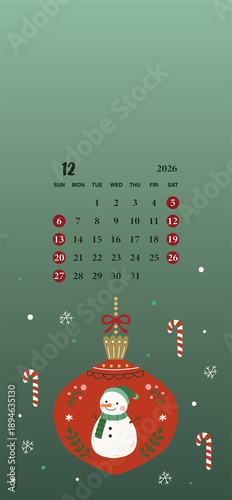 2026 December Calendar Phone Wallpaper
