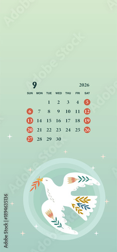 2026 September Calendar Phone Wallpaper