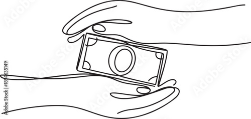 Single continuous line drawing of hands hugging banknote. Smart business will not betray results. The more effort, the more will get. one line Icon drawing
