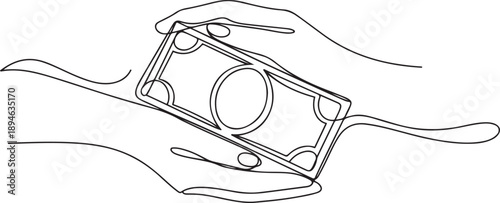 Single continuous line drawing of hands hugging banknote. Smart business will not betray results. The more effort, the more will get. one line Icon drawing