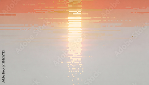 Glitchy sunset with vibrant orange and yellow hues