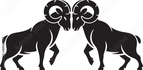 Bighorn Sheep Ramming Silhouette Vector Scene