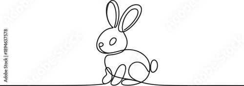 One continuous line drawing of adorable rabbit for animal lover club logo identity. Cute bunny animal mascot concept for kids doll shop icon. one line Icon drawing