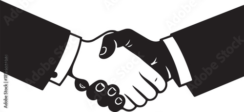 Black and white handshake or shaking hands in unity flat vector icon for apps and websites