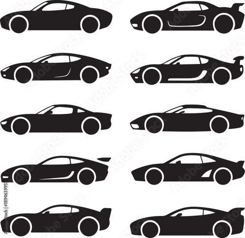 Black silhouette of race cars. Sports symbols isolated