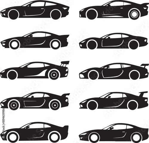 Black silhouette of race cars. Sports symbols isolated
