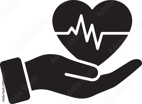 Hand holding heart with ecg line - health and medical care symbol isolated on white background, illustration