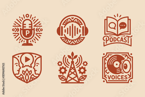 Vintage Monoline Podcast and Radio Broadcasting Emblems Collection
